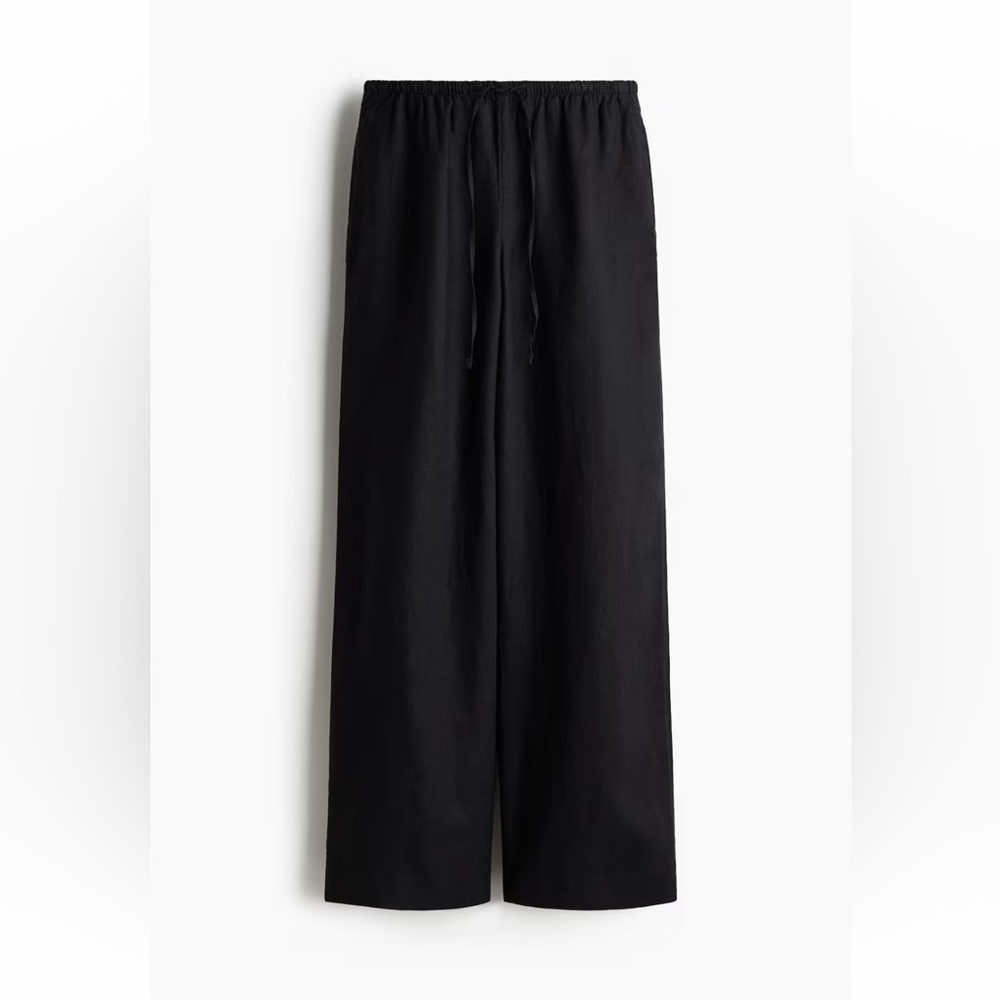 brand new h&m straight leg linen blend pants in black